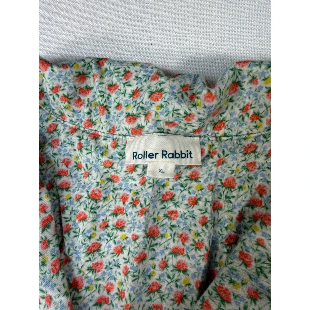 Roller Rabbit Womens XL Floral Pajama Set Short Sleeve Button Down Shorts Blue